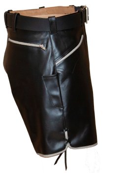 Preview: kurze Lederhose Glattleder Gürtellederhose + 2 RV schwarz